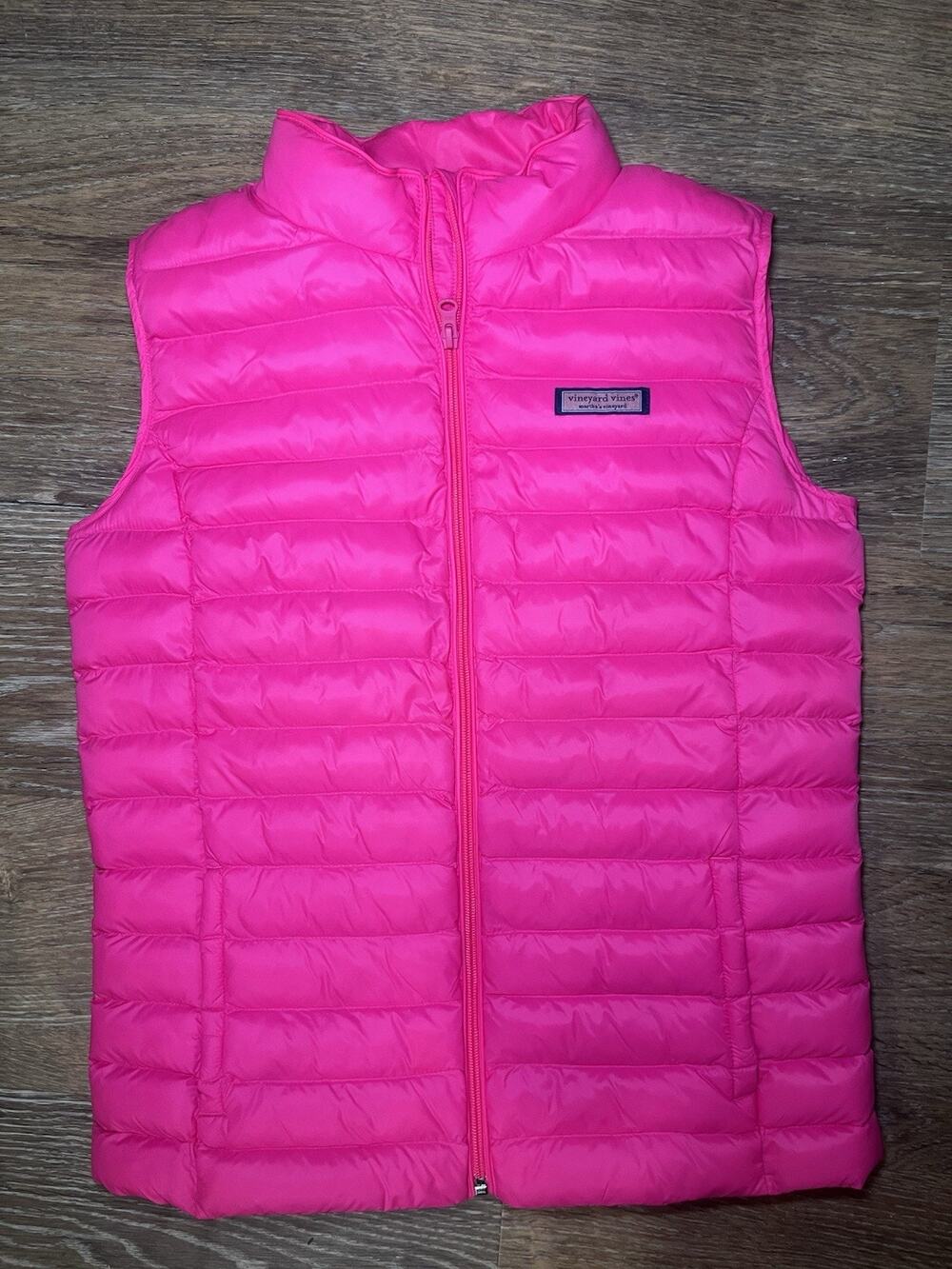 Vineyard Vines Girls XL Pink Puffer Vest Performance Lightweight Full Zip Preppy